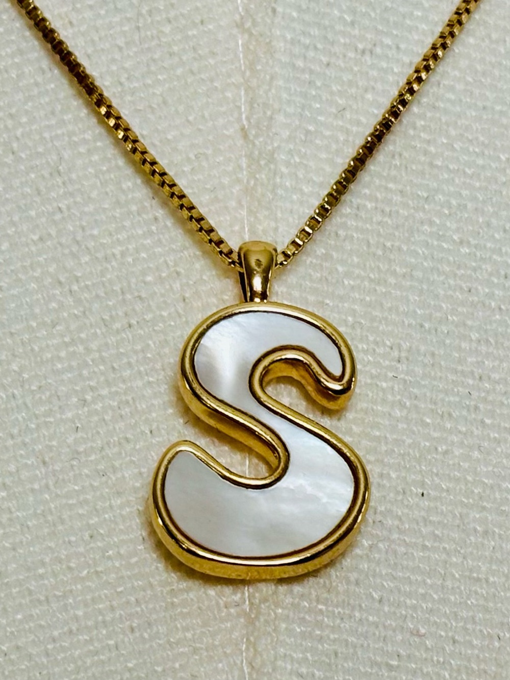 Gold-Plated Mother of Pearl “S” Initial Chunky Pendant Necklace